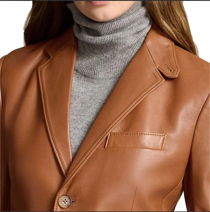 womens lambskin brown leather blazer
