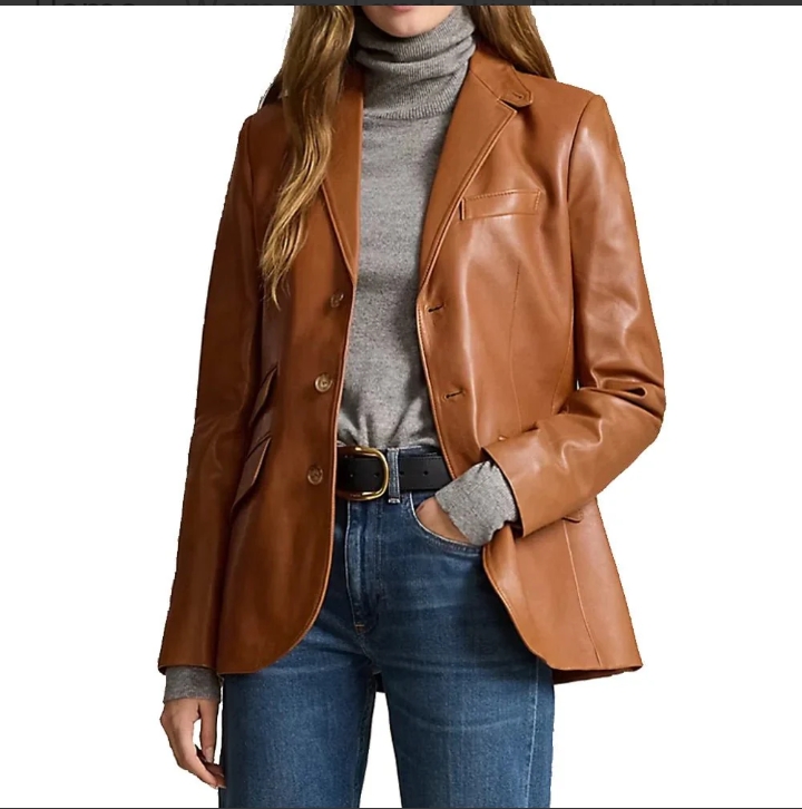 womens lambskin brown leather blazer