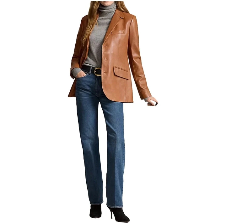 womens lambskin brown leather blazer