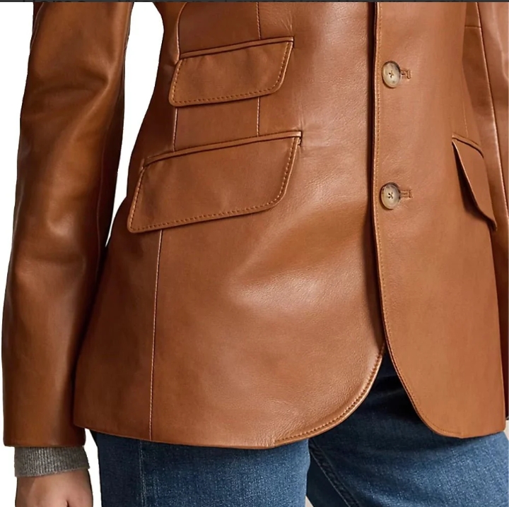 womens lambskin brown leather blazer