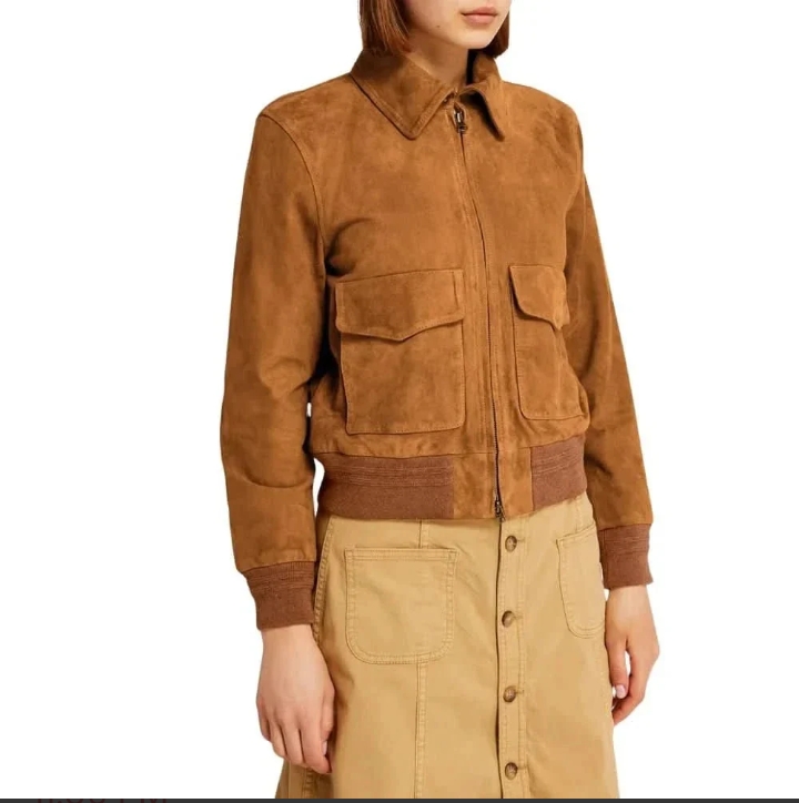 womens camel lauren brown suede bomber jacket