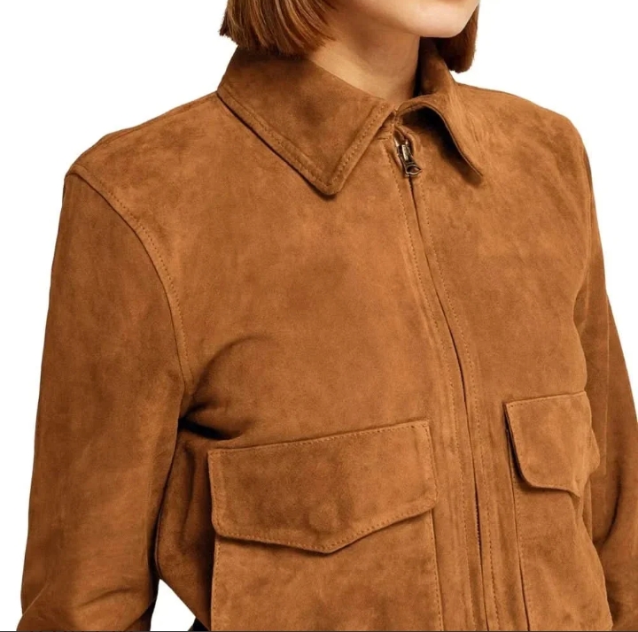 womens camel lauren brown suede bomber jacket