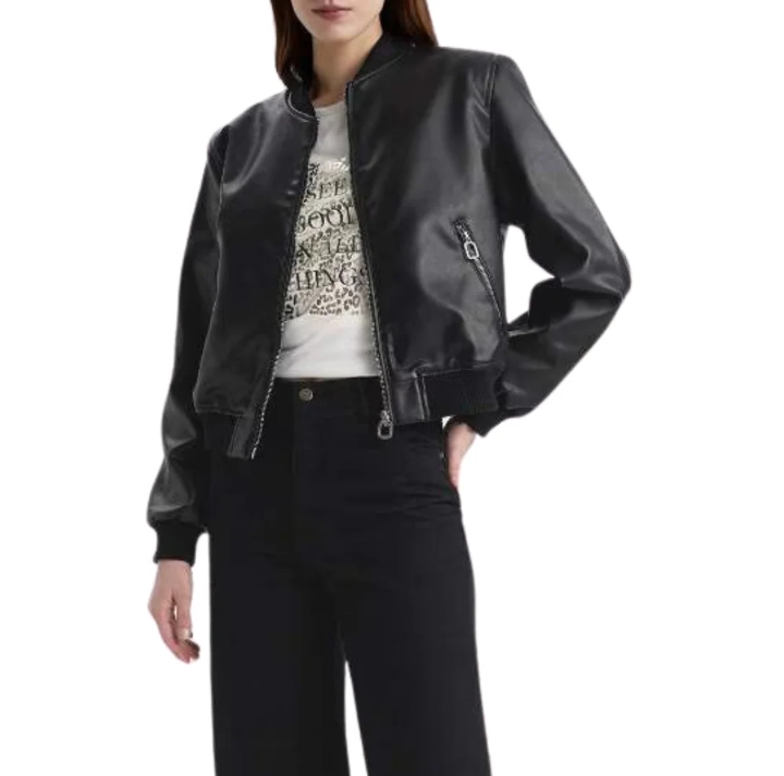 womens bomber black leather jacket