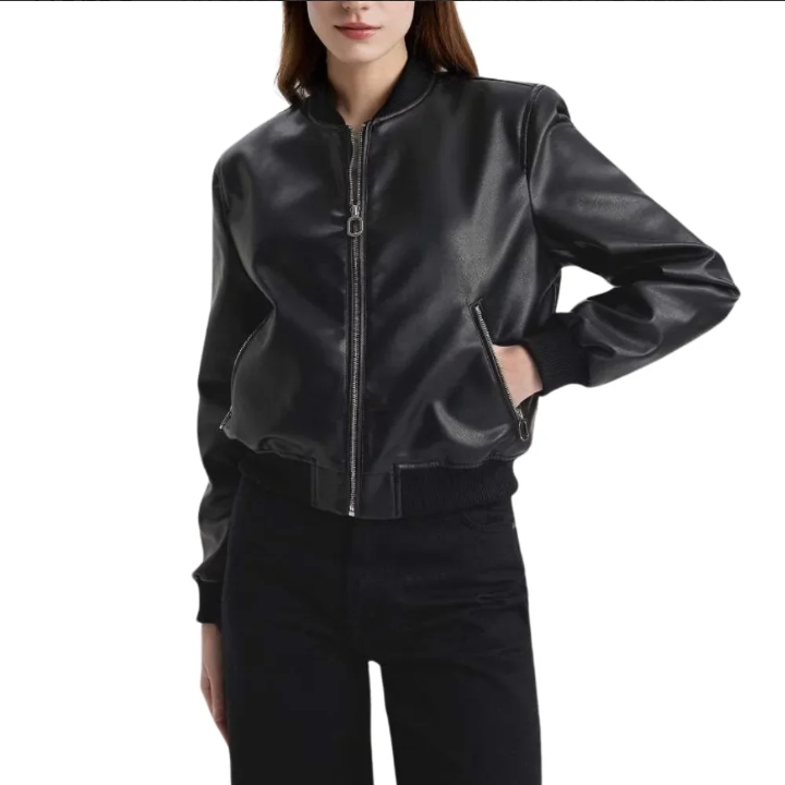 womens bomber black leather jacket