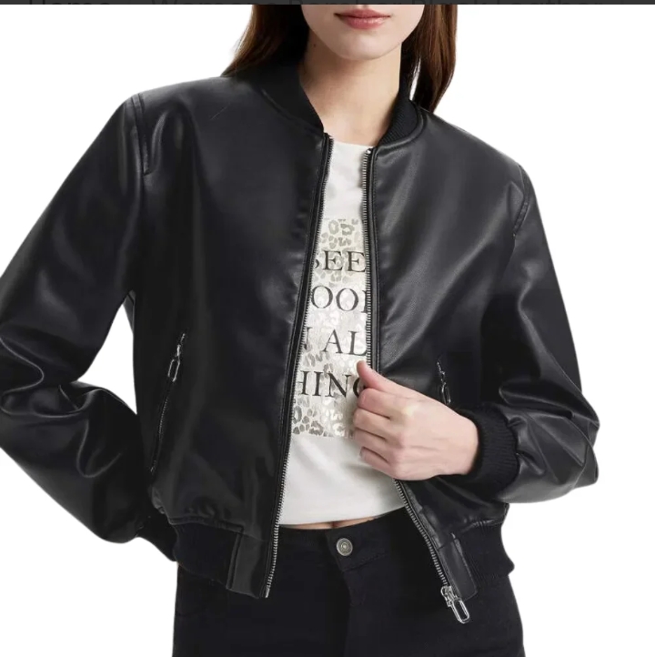 womens bomber black leather jacket
