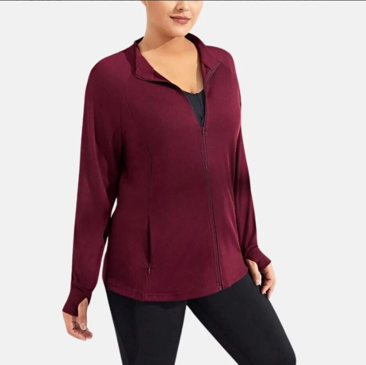 women's burgundy designer zip up fleece jacket