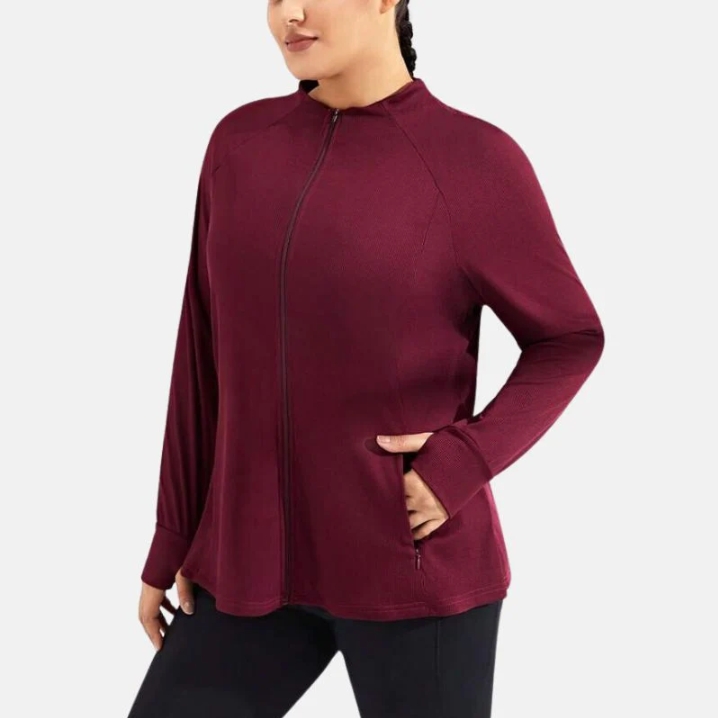women's burgundy designer zip up fleece jacket