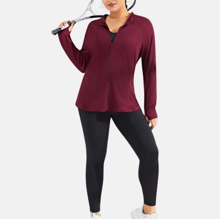 women's burgundy designer zip up fleece jacket