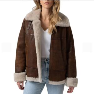 womens b3 shearling brown leather aviator jacket