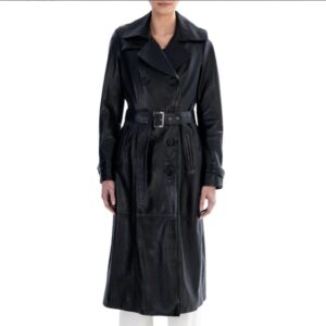 black spring belted leather trench coat for womens