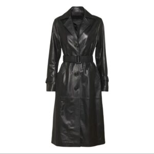newyork women's black soft lambskin single breasted belted trench coat