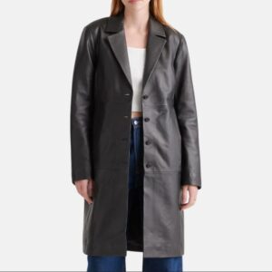 black long leather trench coat womens