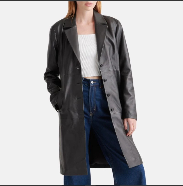 black long leather trench coat womens