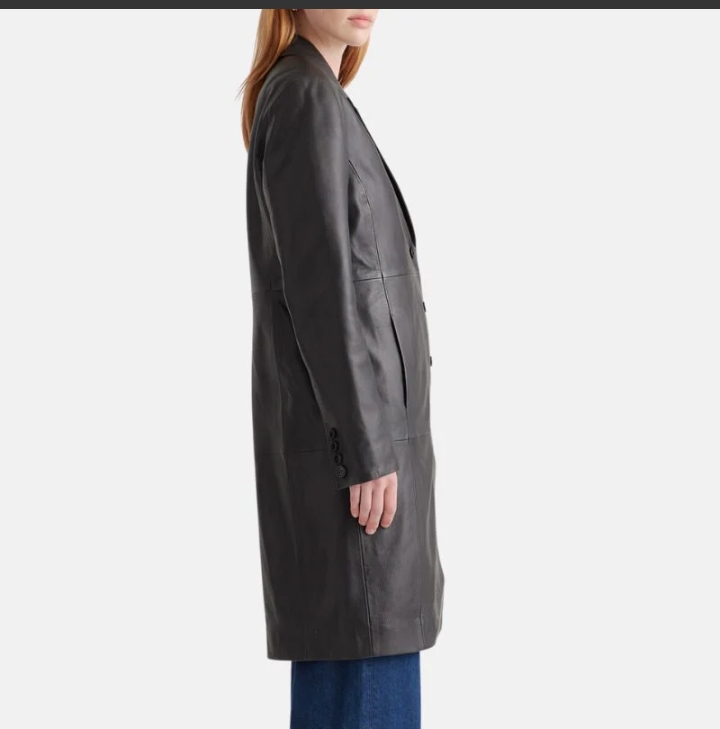 black long leather trench coat womens