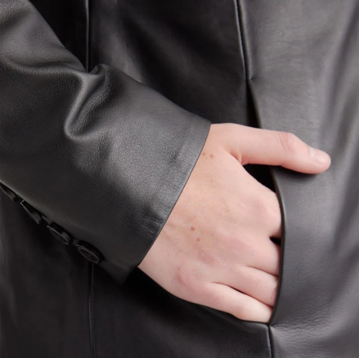 black long leather trench coat womens
