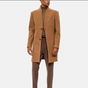 men's camel brown single breasted short wool coat