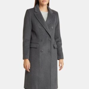 womens grey double breasted wool long coat