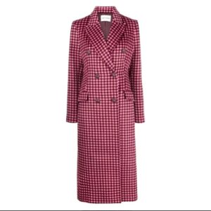 womens pink plaid wool long coat