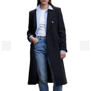 women’s navy blue long wool coat