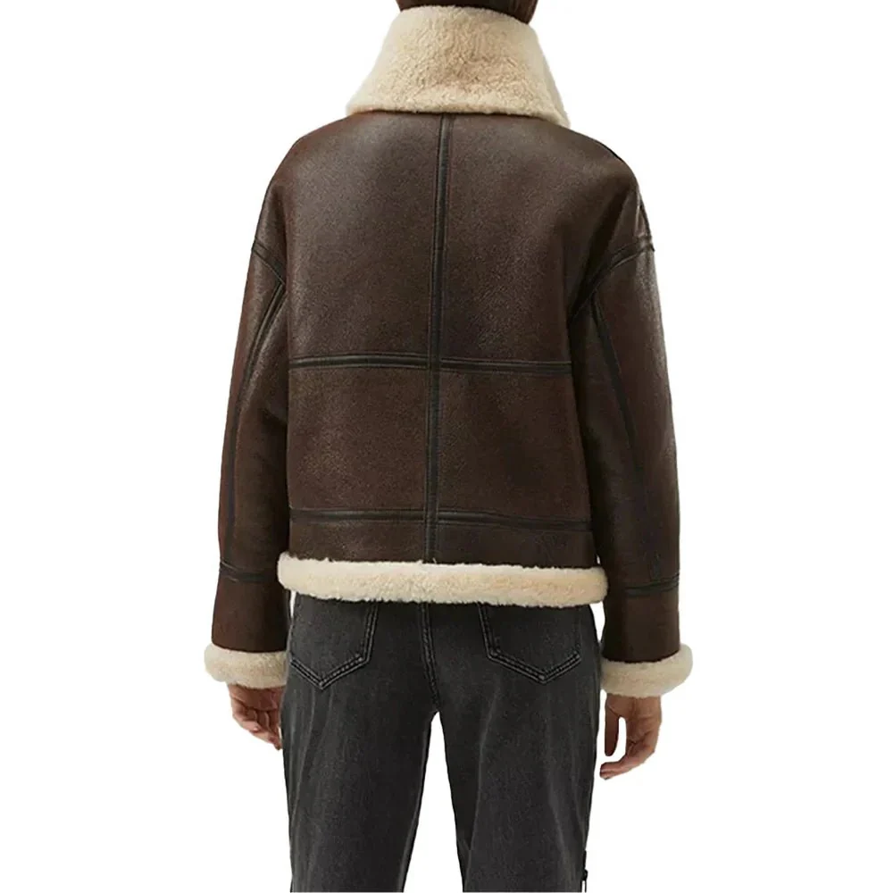 women's chocolate brown b3 sheepskin aviator jacket