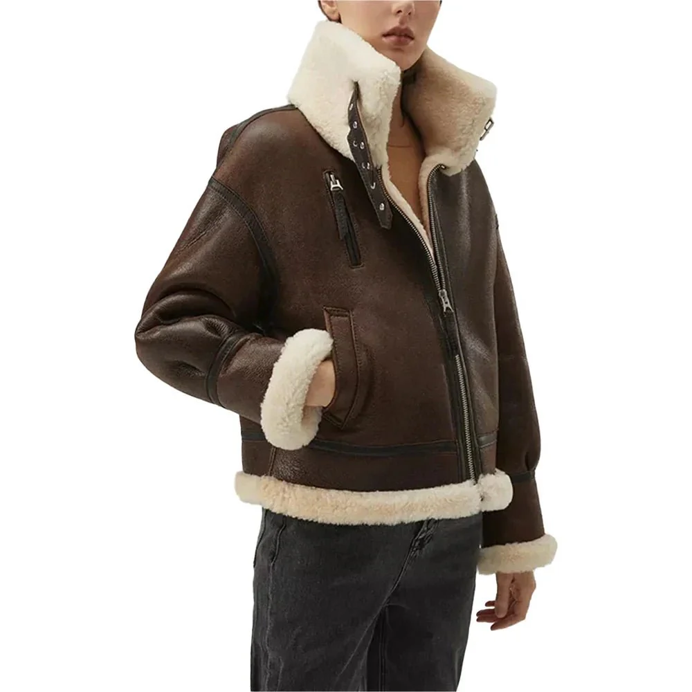 women's chocolate brown b3 sheepskin aviator jacket