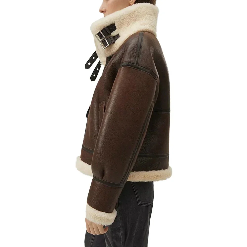 women's chocolate brown b3 sheepskin aviator jacket