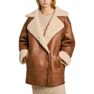 womens white and brown sherpa aviator pilot jacket