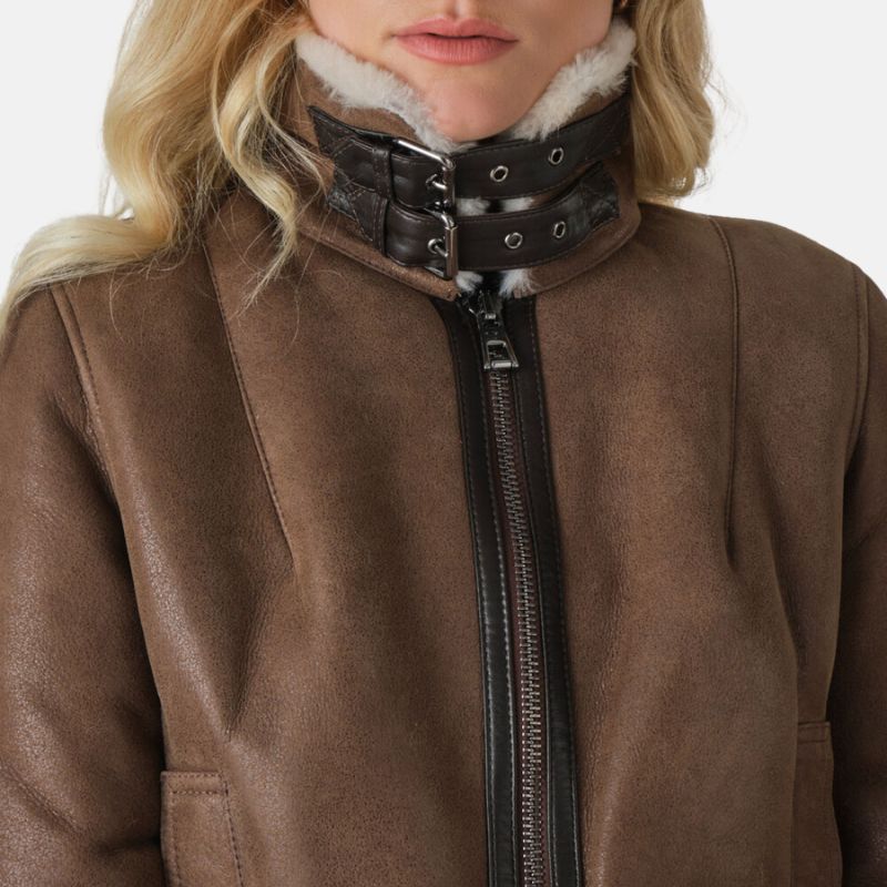 aviator brown leather jacket womens