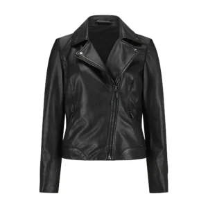 ladies black leather moto jacket