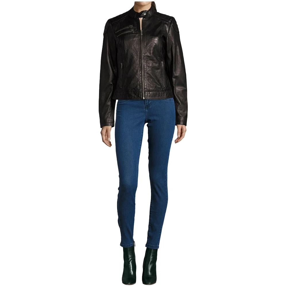 amanda genuine black leather jacket womens motorcycle