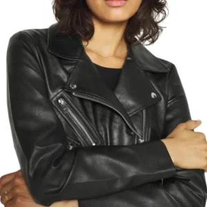 black asymmetrical leather women motorcycle jacket