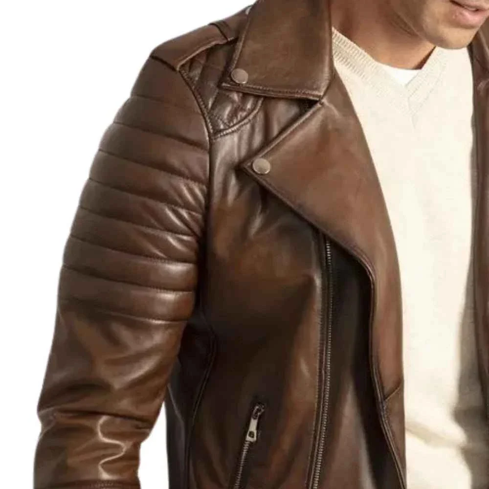 mens distressed brown leather motorcycle jacket
