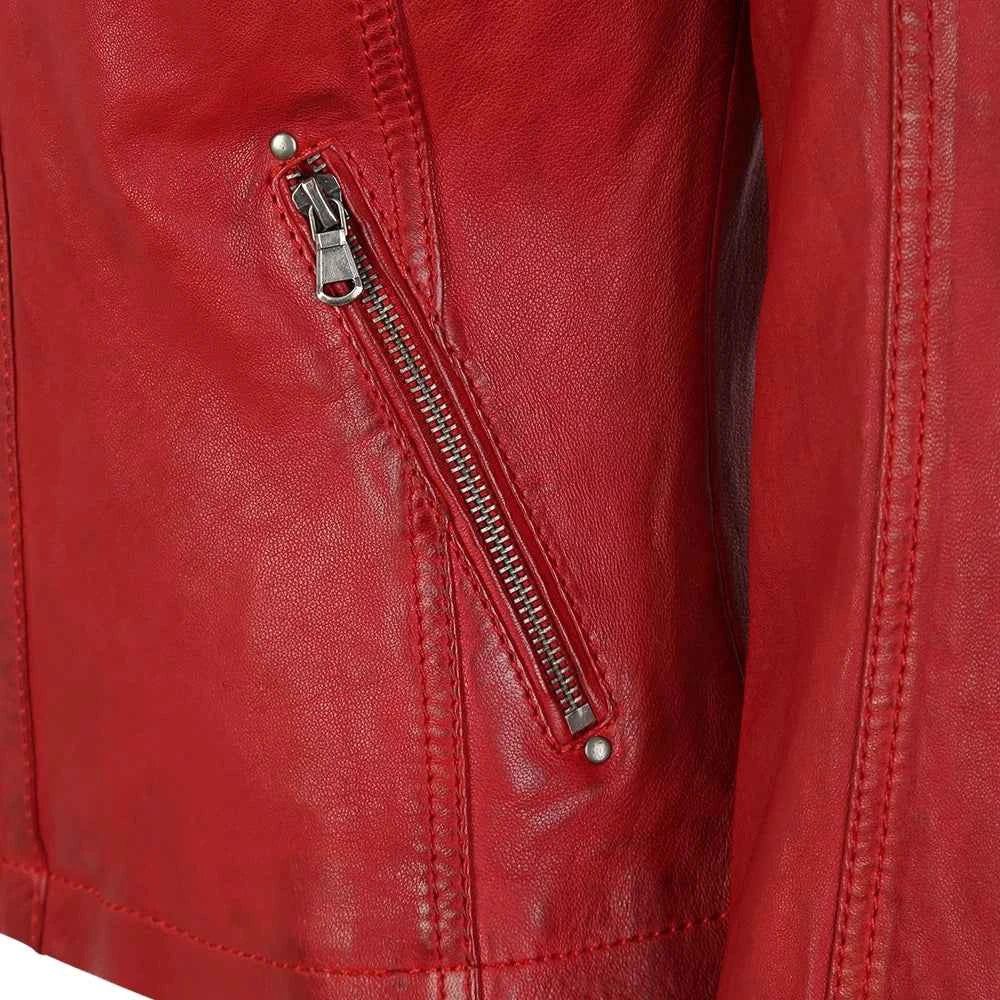 allen red leather biker jacket womens
