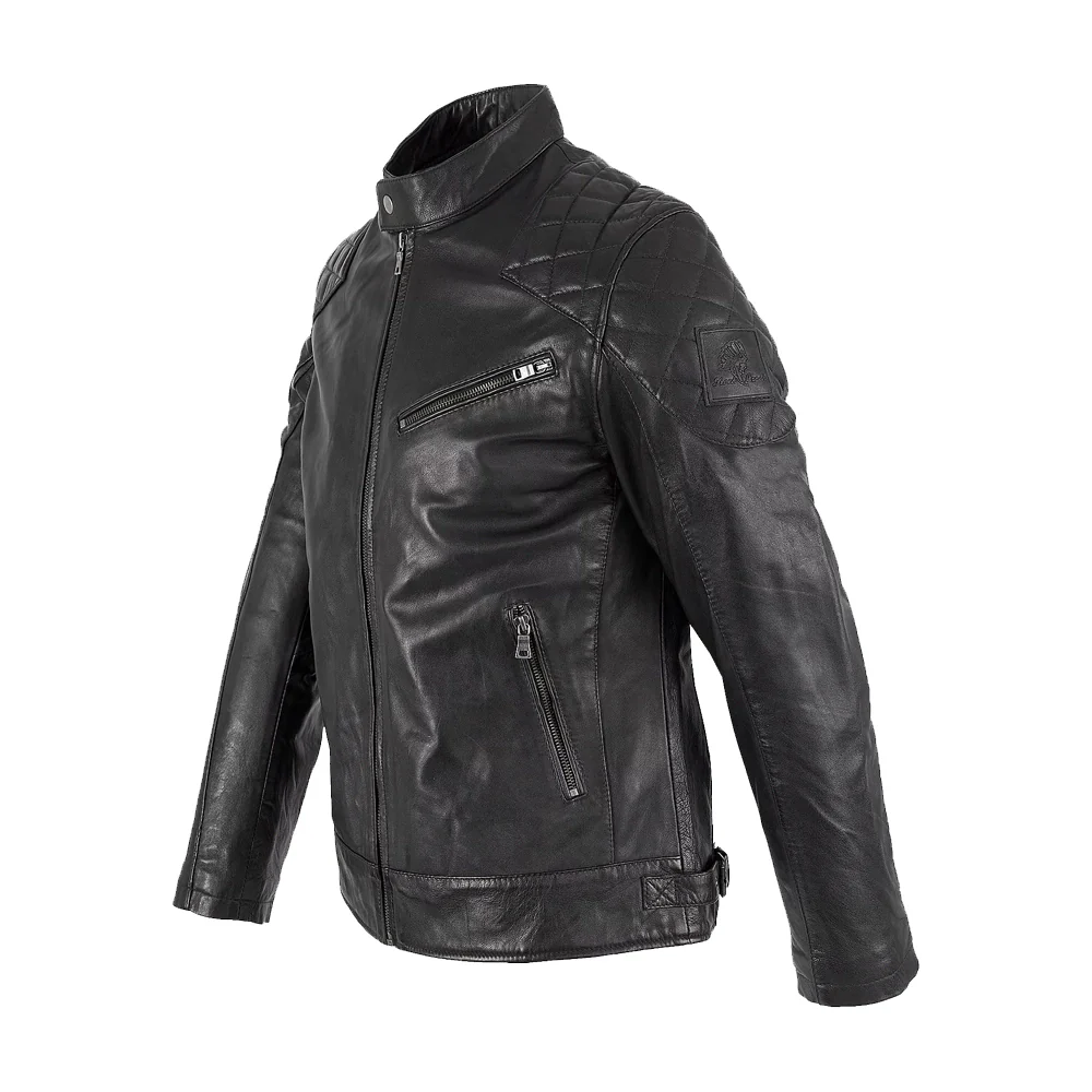 mens padded black cafe racer leather jacket