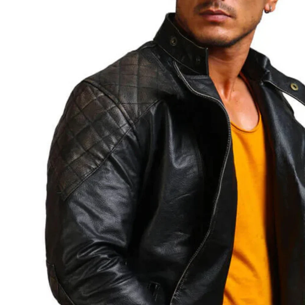 men's asymmetrical bones and skull leather jacket