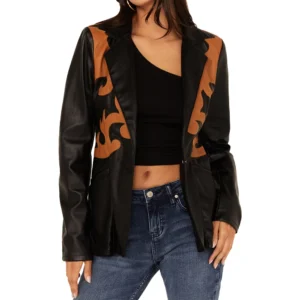 rock & roll western detailing black leather blazer women