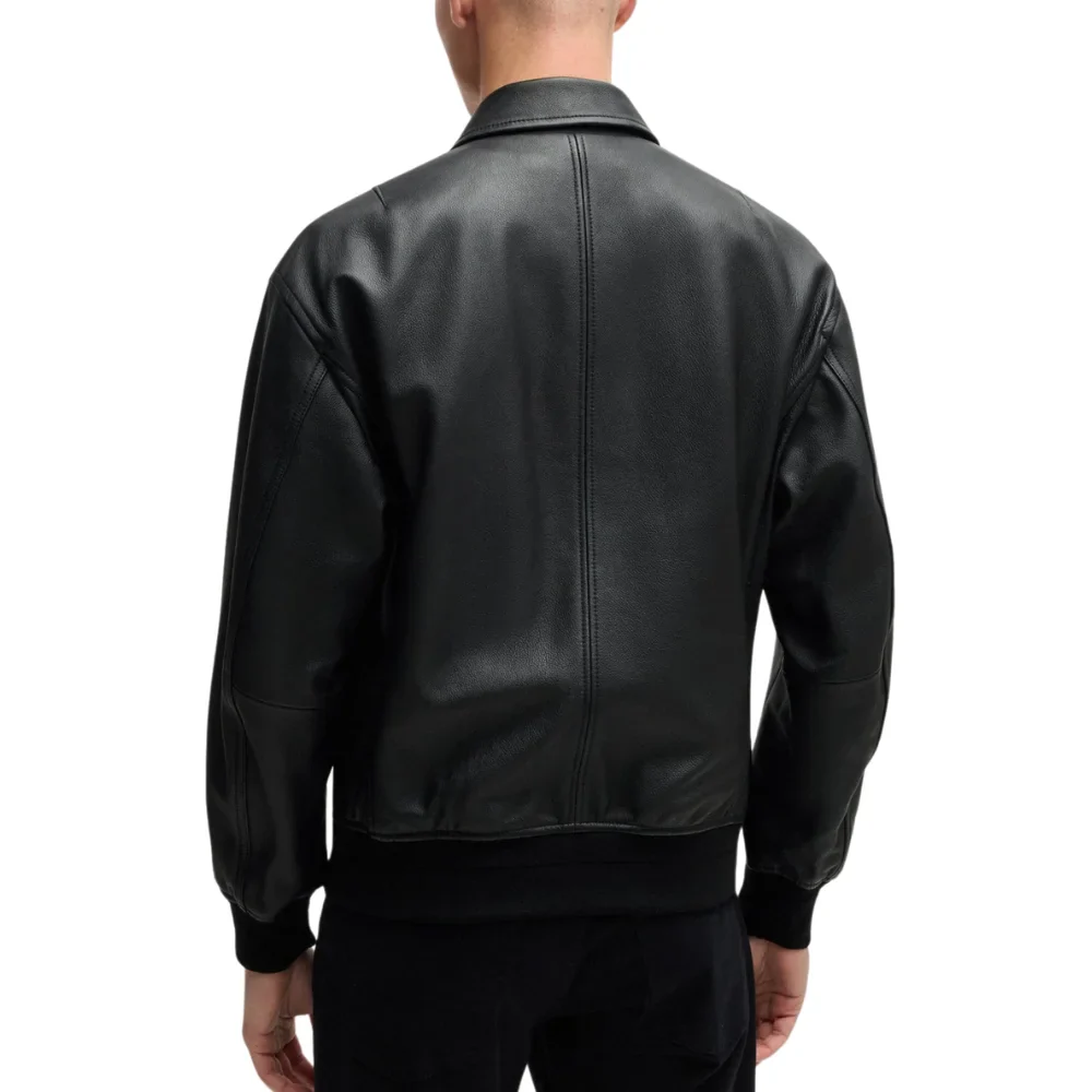 men's lamsbkin black relaxed fit black bomber jacket