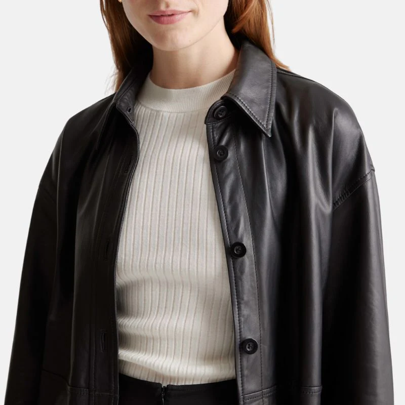 black leather womens shirt jacket
