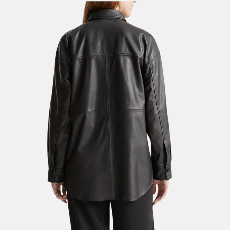 black leather womens shirt jacket