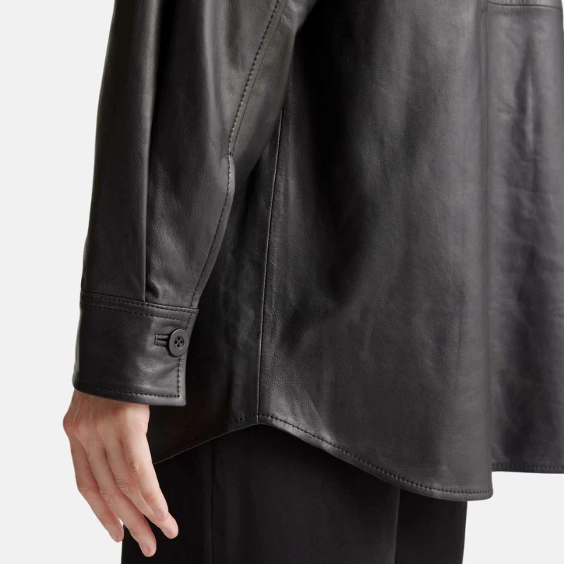 black leather womens shirt jacket