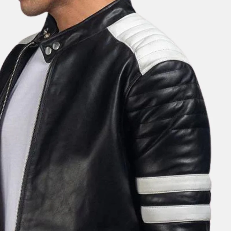 brad black and white leather jacket men's