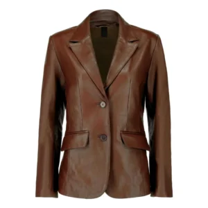 dark brown lambskin leather blazer womens
