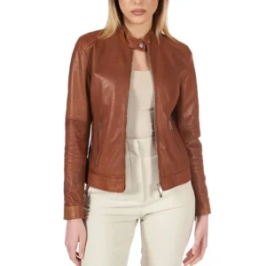 women's dark brown leather cafe racer jacket