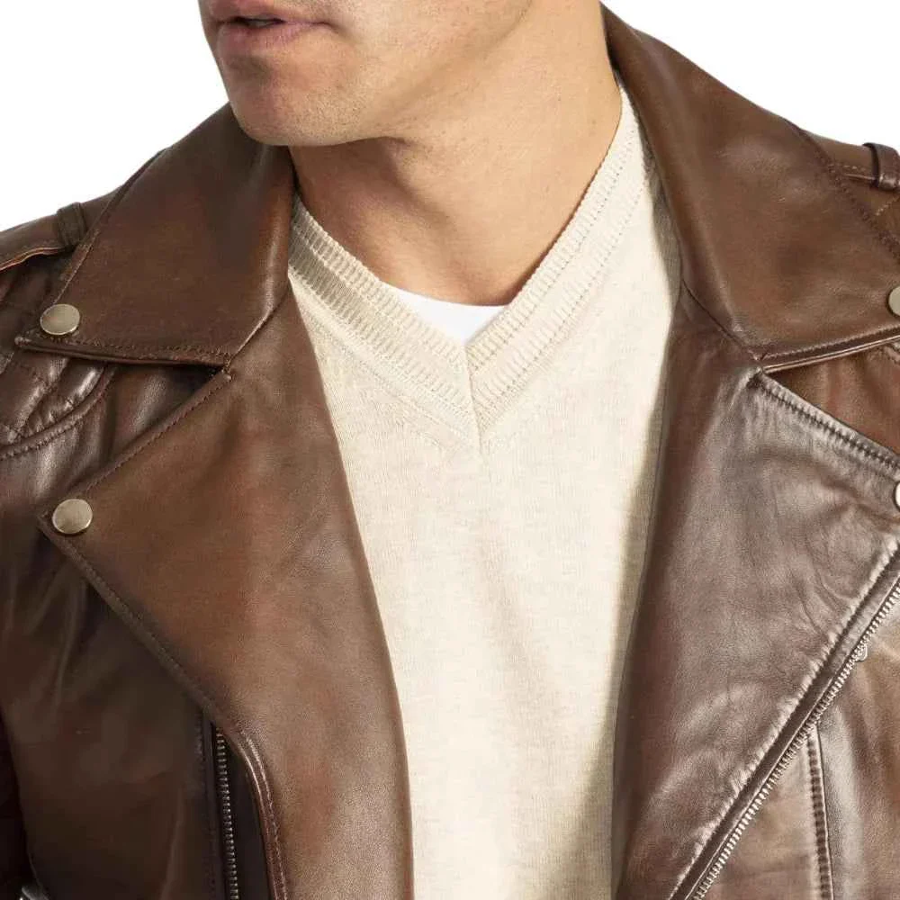 mens distressed brown leather motorcycle jacket