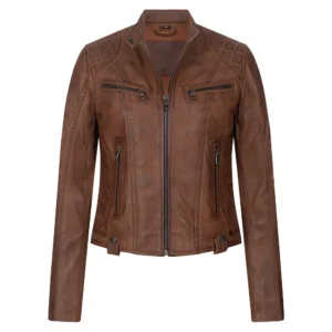 vintage real cognac brown leather jacket womens