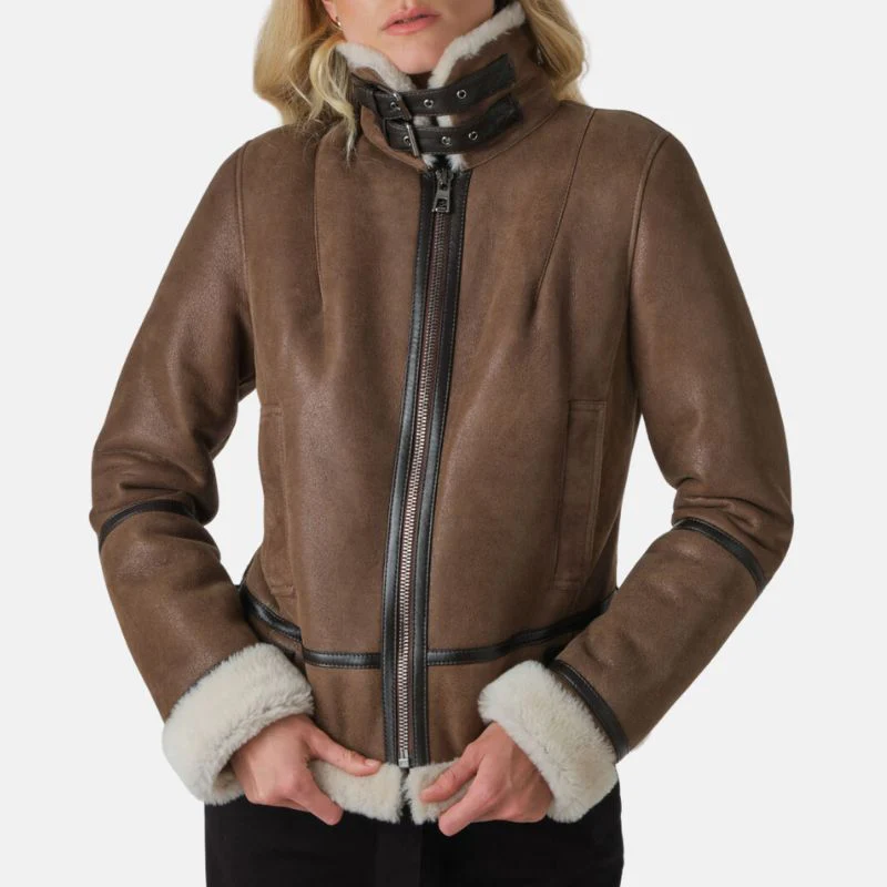 aviator brown leather jacket womens
