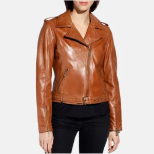 brown leather motorcycle jacket womens