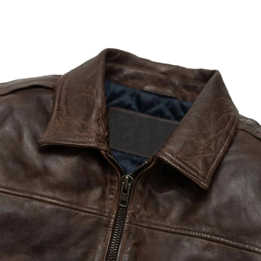 maverick vintage brown leather bomber jacket with detachable sherpa collar