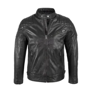 mens padded black cafe racer leather jacket