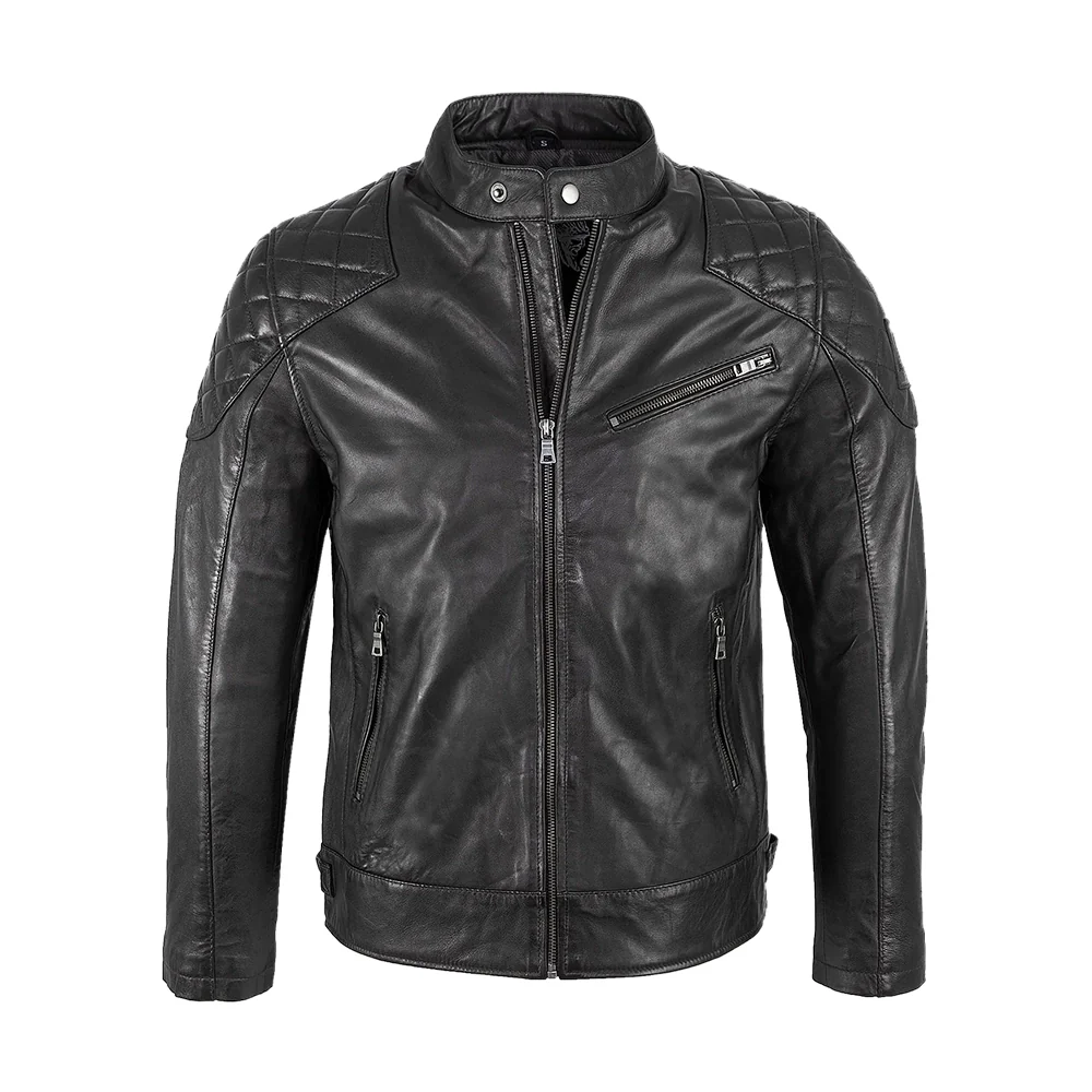 mens padded black cafe racer leather jacket